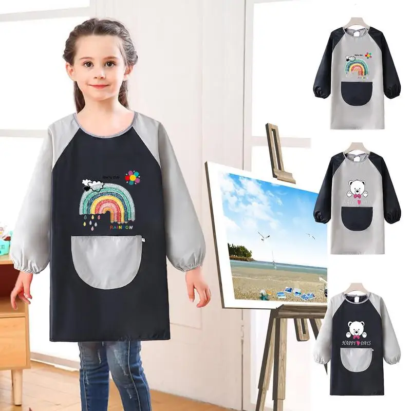 

Waterproof Kids Paint Smock Apron Art Stain-Proof Artist Smock Paint Art Apron Paint Supplies Artist Costume Pockets Long Sleeve
