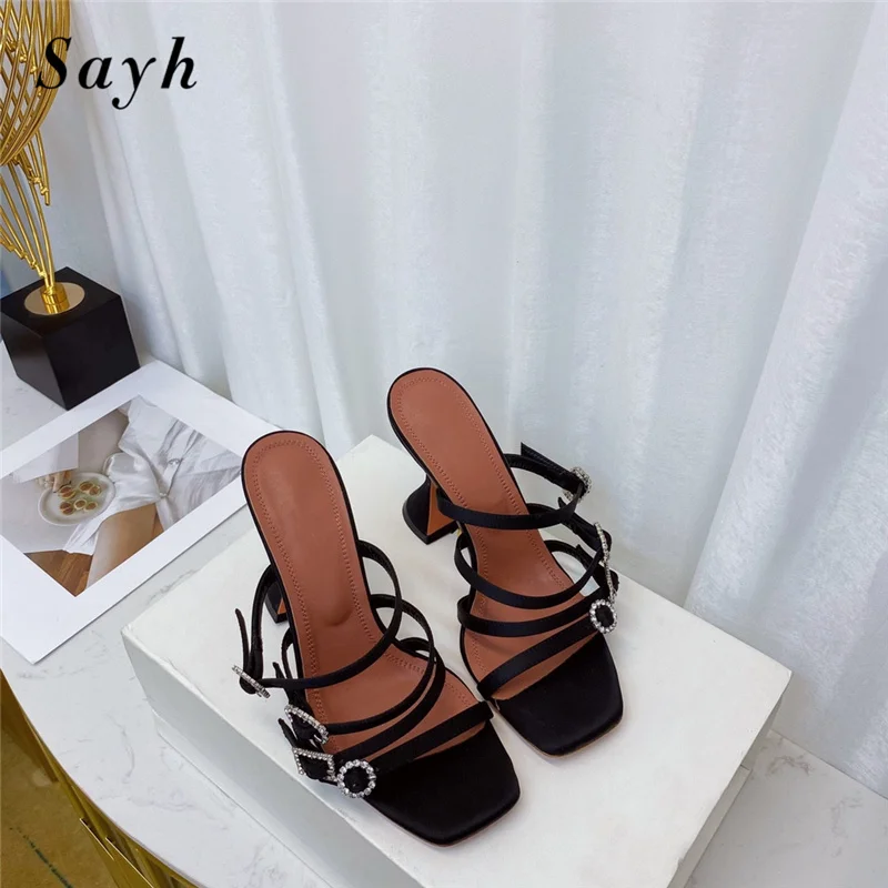 

Summer Sandals Lady Mules Women Heels Buckle Pumps Nightclub Suede High Heels Women Wedding Heels Sandals Party Shoes