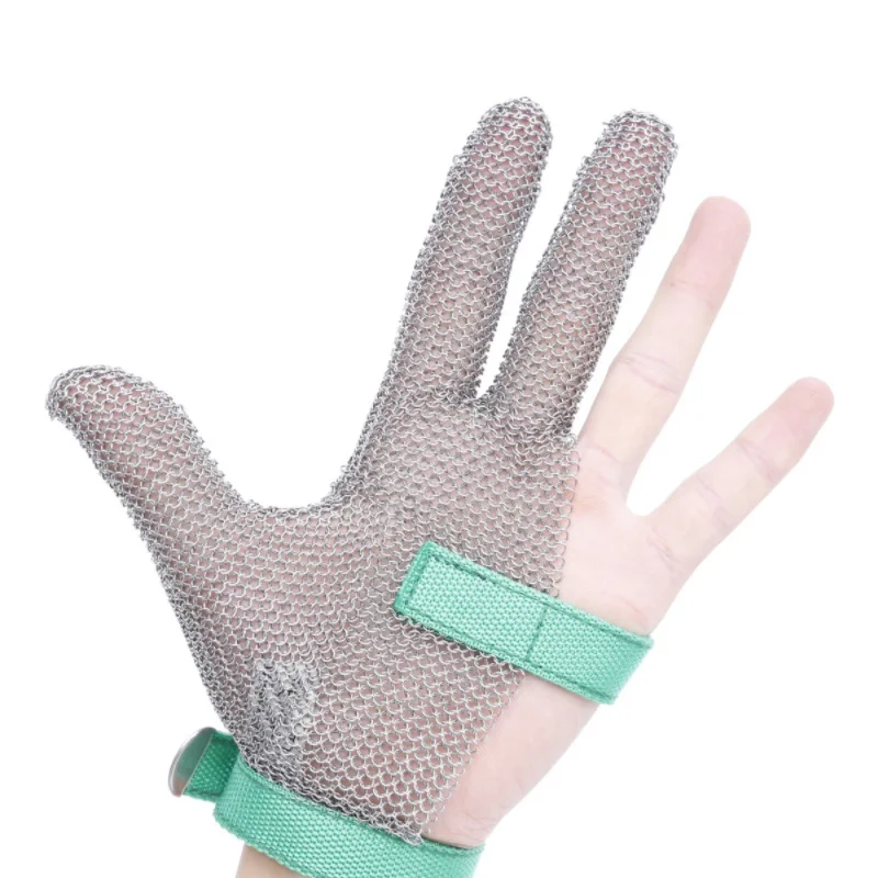 Stainless Steel Wire Gloves Anti-Chainsaw Chainmail Fish Killing Gloves Three-Finger Gloves Metal Anti-Cutting Iron Gloves
