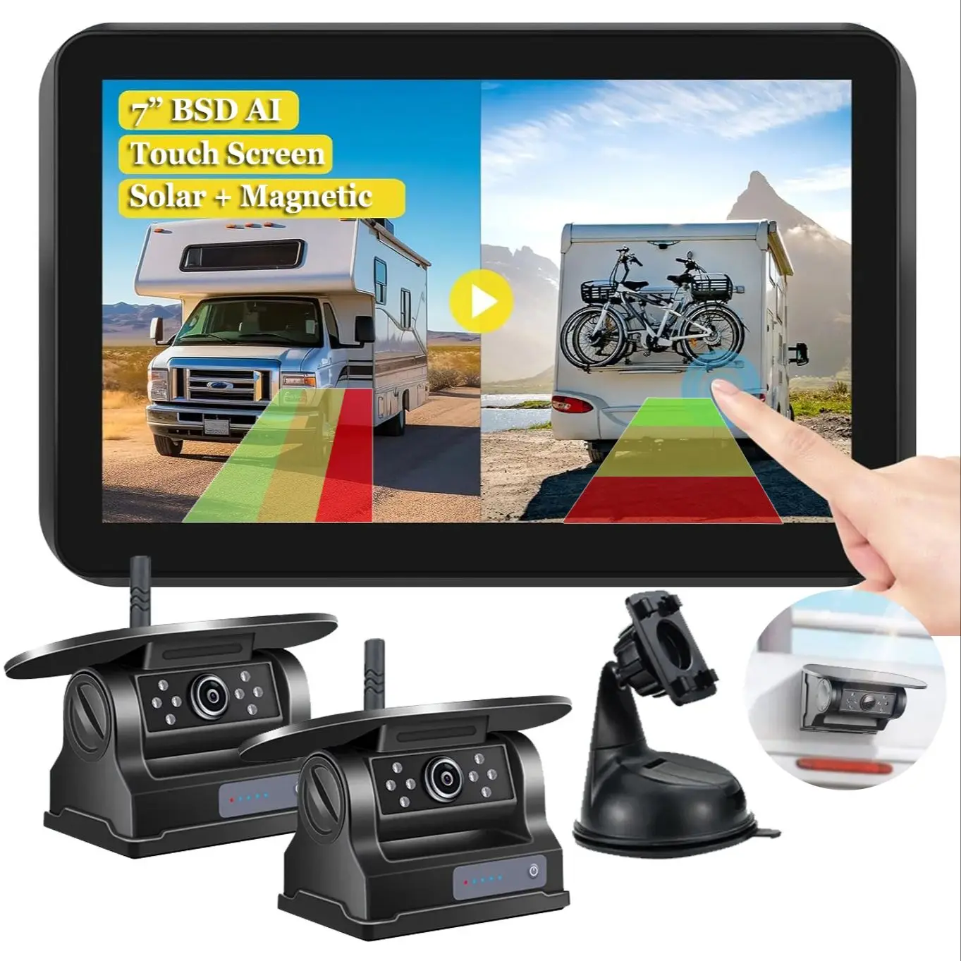 

Беспроводная солнечная резервная камера iPoster, магнитное основание, перезаряжаемая батарея 10000 мАч с 7-дюймовым монитором DVR для каравана, автофургона