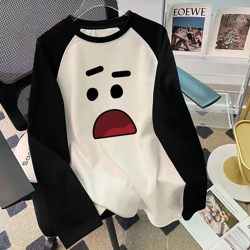 Американская осенняя модная брендовая лоскутная футболка с длинными рукавами и