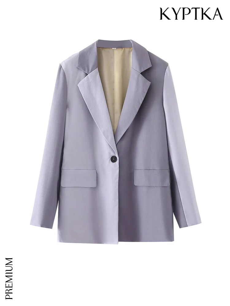 

KYPTKA Women Fashion Front Button Patchwork Linen Blazer Coat Vintage Long Sleeve Flap Pockets Female Outerwear Chic Veste