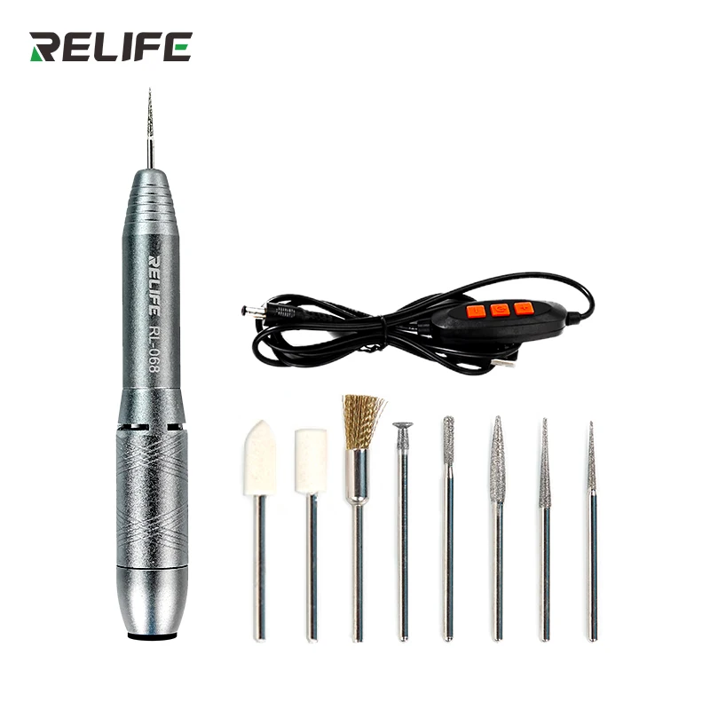

RELIFE RL-068 6-speed Power Adjustment Mini Polishing Pen for CPU and Motherboard Repair Screen Polishing with 8 Grinding Heads