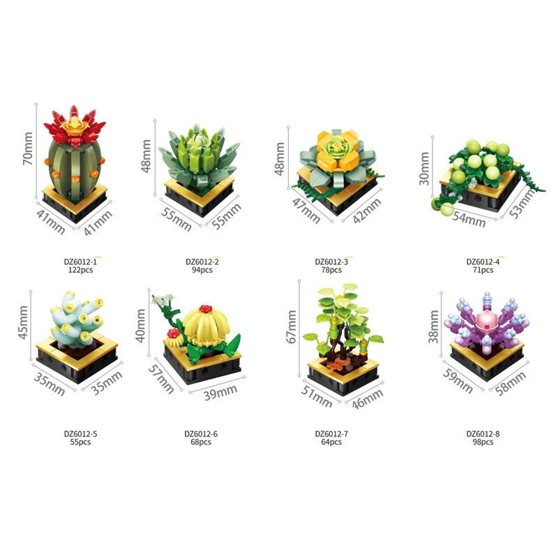 

Office Desktop Decoration Mini Block Succulent Potted Plants Building Bricks Cactus Flowers Educational Toys For Kids Gifts
