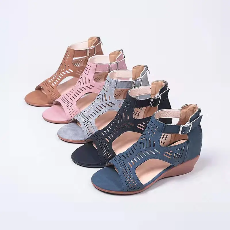 

2022 Spring Summer New Wedge Sandals Women High-heeled Buckle Shoes Ladies Fish Mouth Hollow Out Plus Size 35-43 Sandals Women