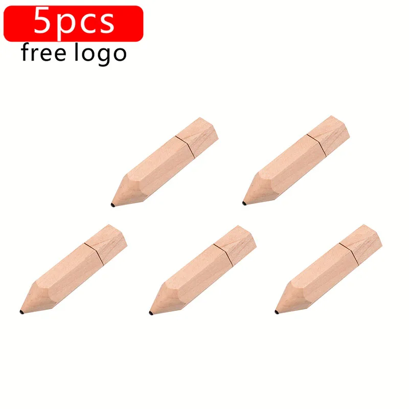 

JASTER 5PCS/LOT USB Free custom Logo Wooden Pencil Pendrive 4GB 8GB 16GB 32GB 64GB 128GB Flash Drive Memory Stick Card Gifts