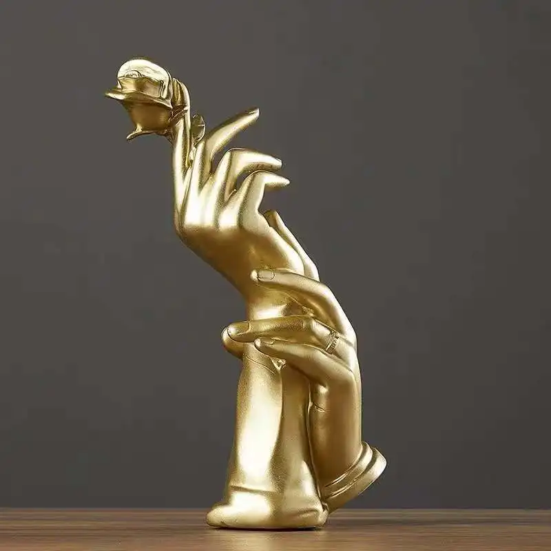 

Abstract Sculpture Modern Art Hand Model Golden Resin Statue Home Decoration Desk Accessories Living Room Office Decoration