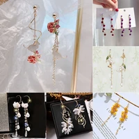 spring and summer style flower long pendant earrings rhinestone tassel earrings for women super fairy elegant bridal jewelry