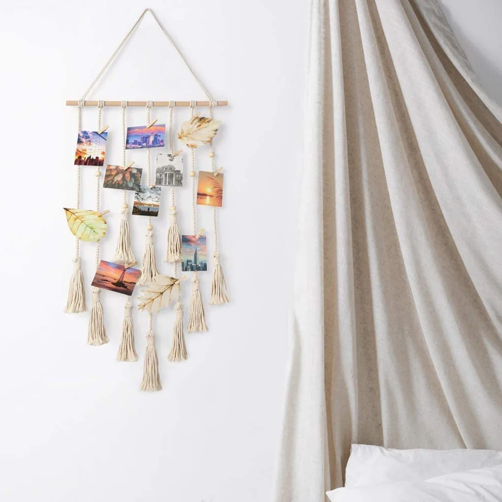 

Wall Hanging Boho Tapestry Woven Wall Decor Art Living Room Bedroom Hanging Handmade Knitted tapestries photo pylons with Clips