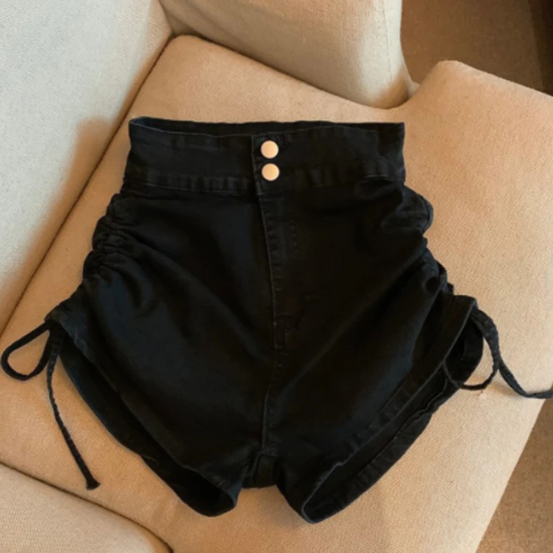 

Drawstring Women Retro Shorts Trendy Female Popular Shirring Comfortable Leisure All-match High Waist Design Chic