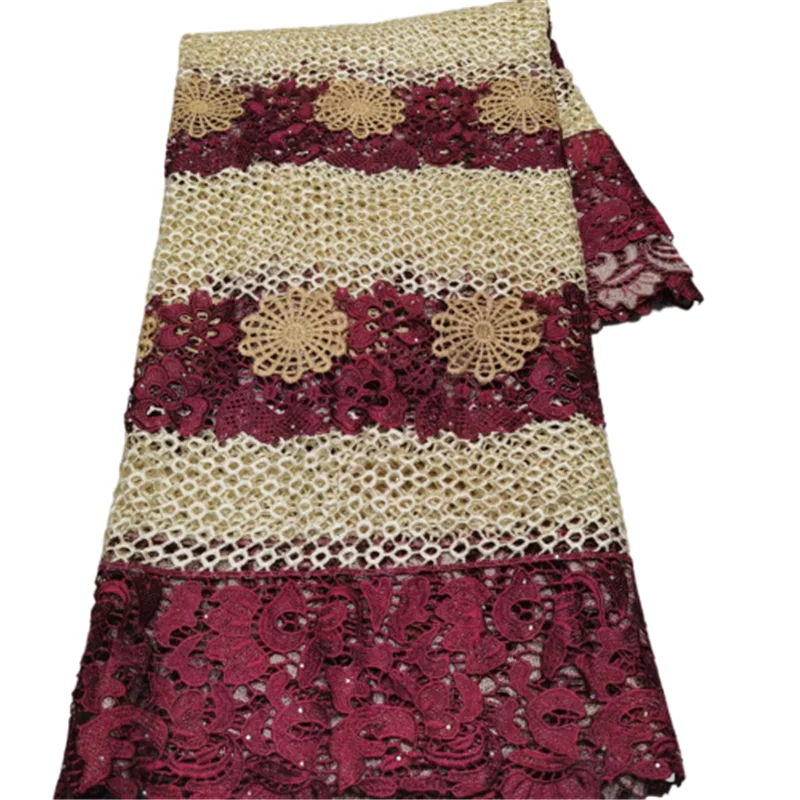 

Burgundy African Lace Fabric With Stone Nigerian French Tulle Lace Fabric High Quality Soft Milk Silk For Wedding Party Dress