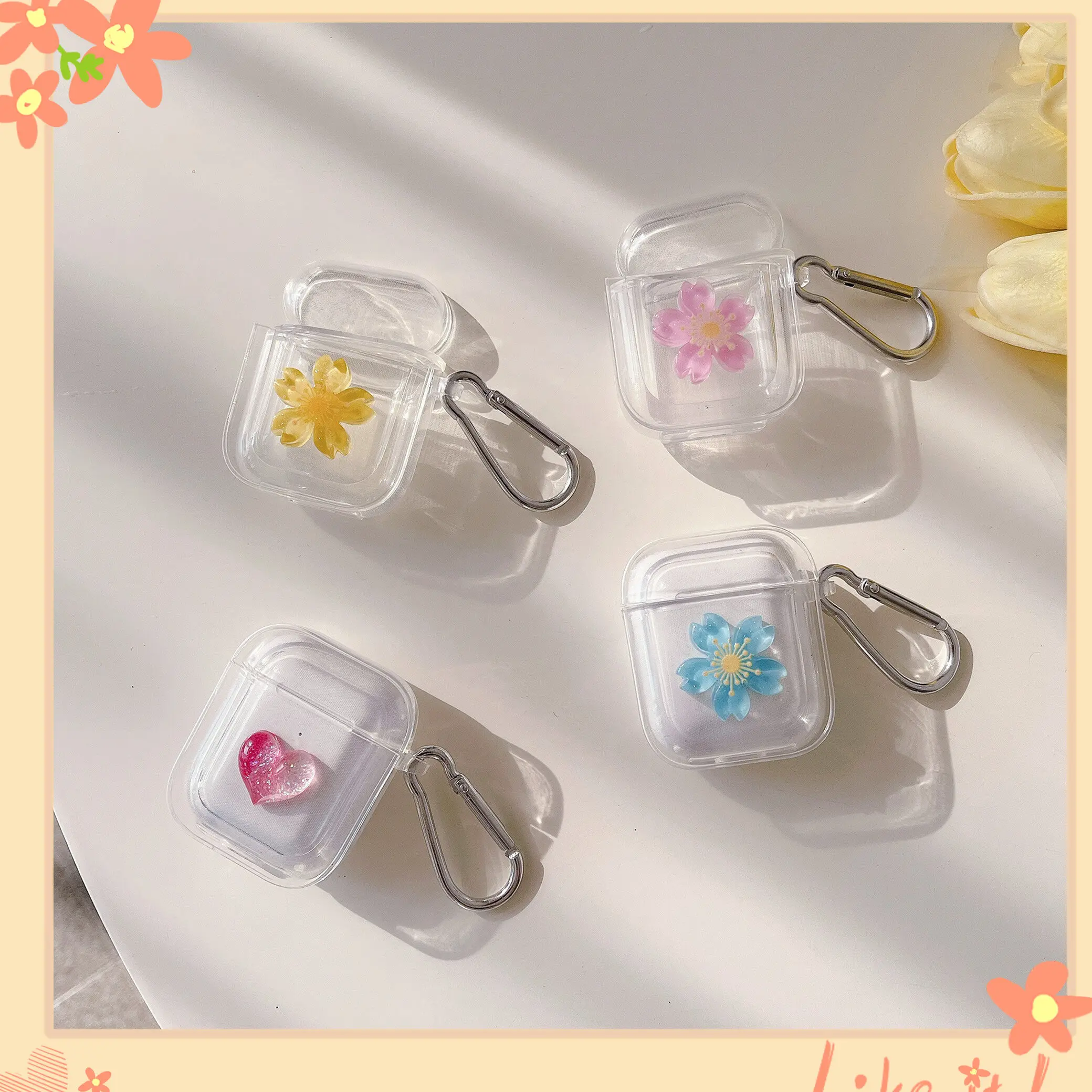 

AirPods3 Transparent Flower Earphone Sleeve for Apple Airpods2 AirpodsPro Wireless Bluetooth Glitter Love Protective Shell
