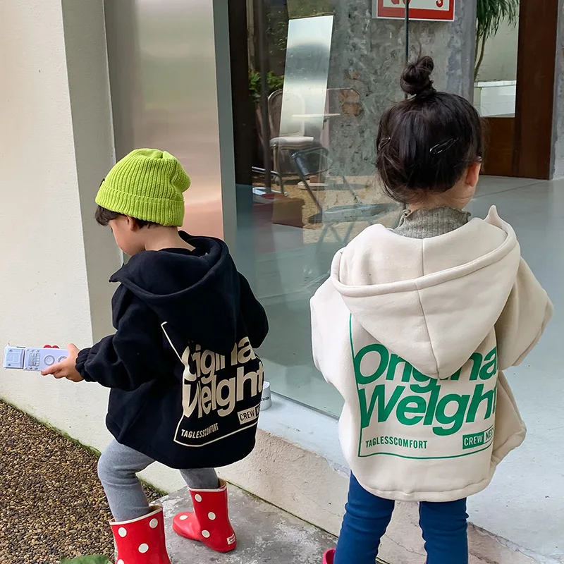

Children Clothing 2022 Autumn Winter New Fashionable Korean Style Boys and Girls Hoodie Jacket Letter Printed Hooded Fleece Coat