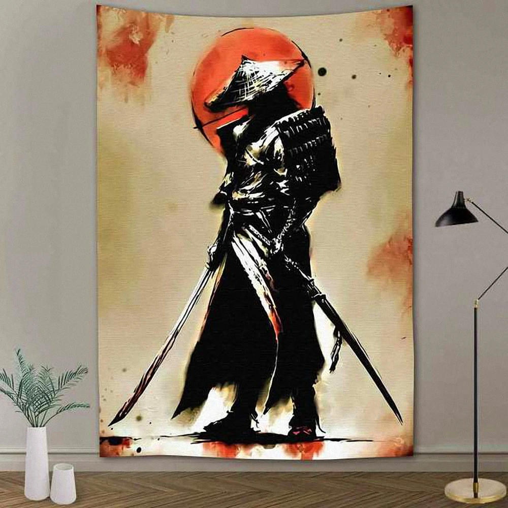 

Vintage Japanese Samurai Tapestery Ukiyo-e Tattoo Posters Psychedelic Burning Sun Banners Flags Decoration for Living Room Dorm