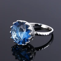new fashion 15mm silver rings for women with blue aquamarine stones silver color jewelry ring party christmas gift
