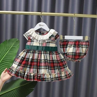 baby girls summer sweet bowknot grid lovely princess dress shorts pants lace infant 2pcs suits kids