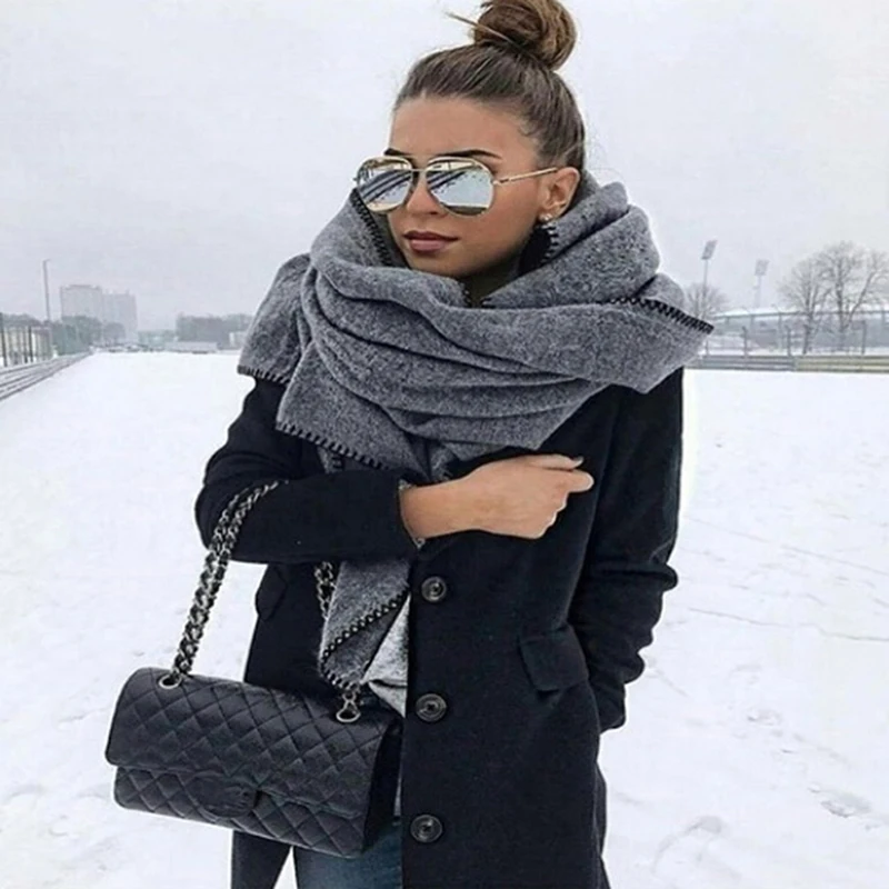 

Winter Thick Warm Big Scarf Shawl Women Wraps Vintage Polar Fleece Windproof Solid Color New Fashion Wild Shawl Scarves