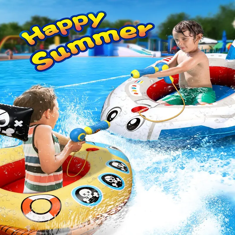 

Kids Pool Float with Water Gun,Blow Up Swimming Pool Toys for Toddlers, Fun Boat Shaped Ride-On Floaties for Boys Girls and Chil
