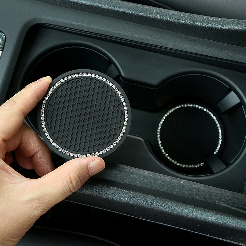 

Non-slip Car Water Cup Pad Diamond Rhinestone Rubber Mat for Bottle Holder Coaster Auto Interior Anti-skid Cup Holders