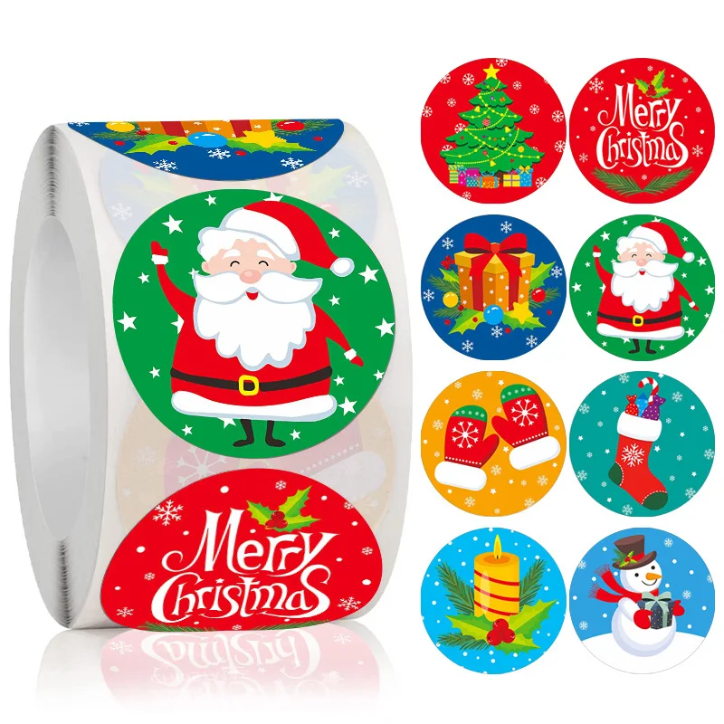 

500Pcs/roll Christmas Gift Stickers Decorative Sealing Sticker Merry Christmas Reward Self-adhesive Labels Children's Day Party