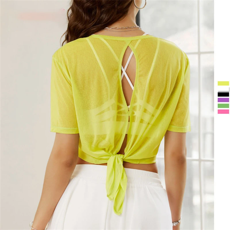 

Shirts Women Sports Top Fitness Clothes Summer Thin Semi-permeable Quick-drying Short-sleeved Sport Running Top Yoga Shirt Loose