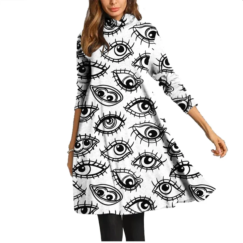 

Spring Summer Long Sleeves Dresses Women Printed Sexy Beach Vintage Clothing Holiday Casual Loose