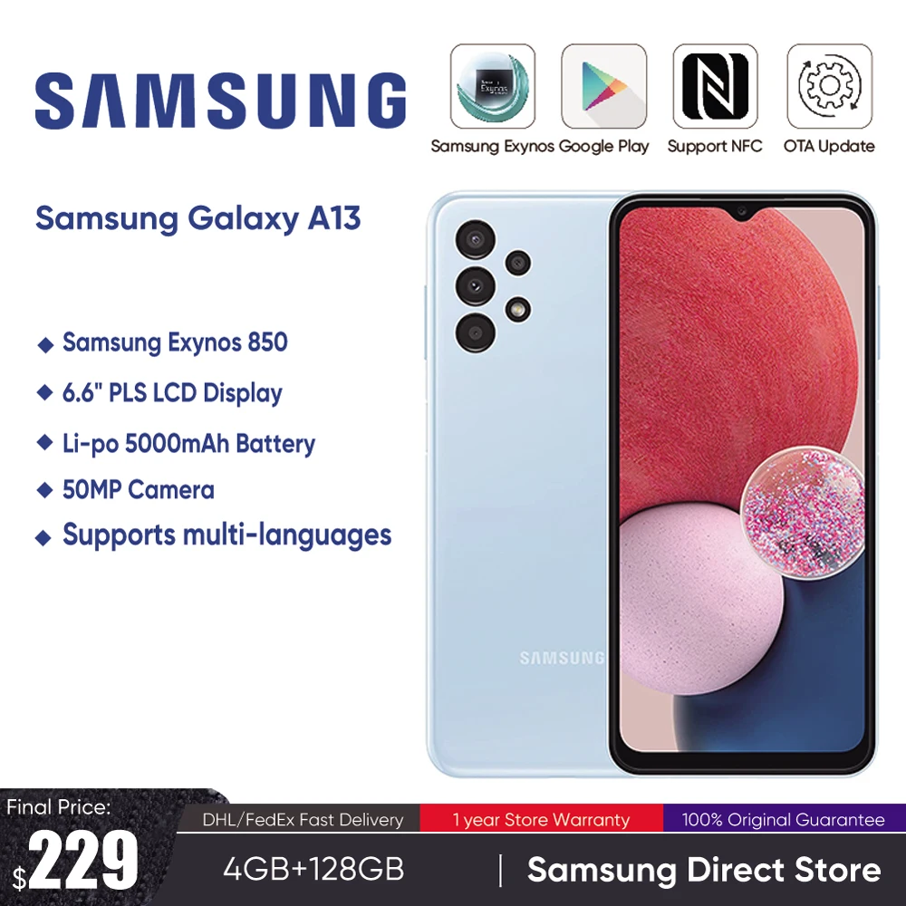 

Samsung Galaxy A13 A135F-DS 5G Smartphone Exynos 850 Octa-core Android 12 Mobile Phone 5000mAh Battery 15W Fast Charge Cellphone
