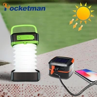 dual light source solar portable camping lamp with usb cable internal power three gear output folded green