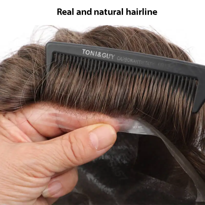 Мужской парик Toupee 0 06-0 08 мм из тонкой кожи с французским кружевом мужской протез