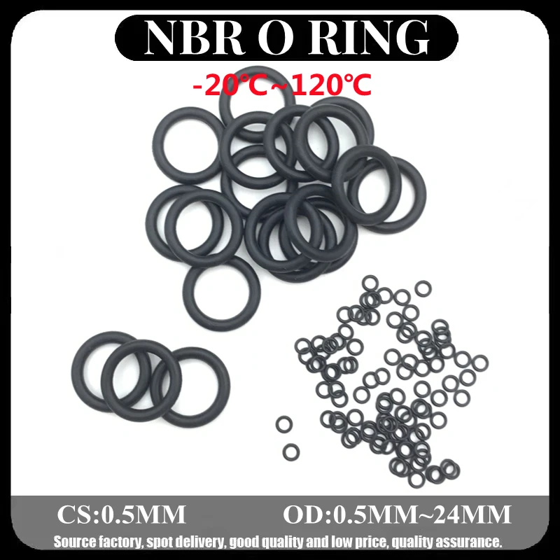 

50pcs Black O Ring Gasket CS0.5mm ID 0.5 ~ 24mm NBR Automobile Nitrile Rubber Round O Type Corrosion Oil Resistant Seal Washer