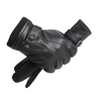 men genuine sheepskin leather gloves autumn winter warm high quality plush warmthtouch screen full finger black gloves