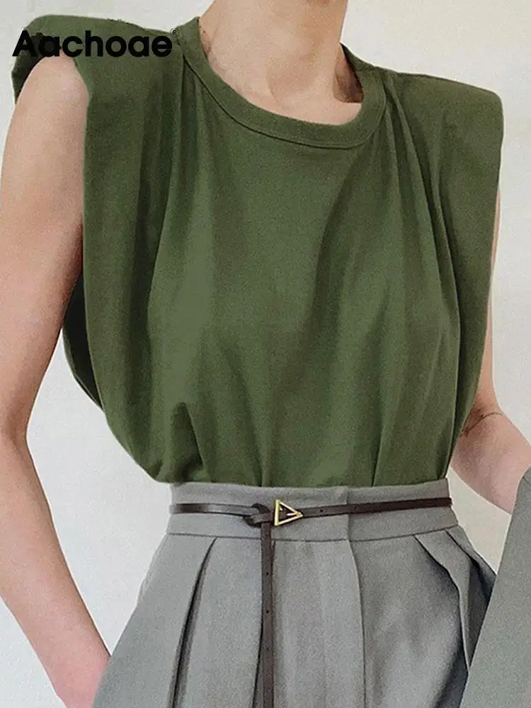 

Aachoae Summer Women Casual Solid Color Cotton T-Shirts Basic O Neck Sleevelss Tees Ladies Fashion Pullover Tops