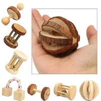 natural wooden toys for pets pine dumbells unicycle bell roller chew toys for guinea pigs rat hamster small pet supplies