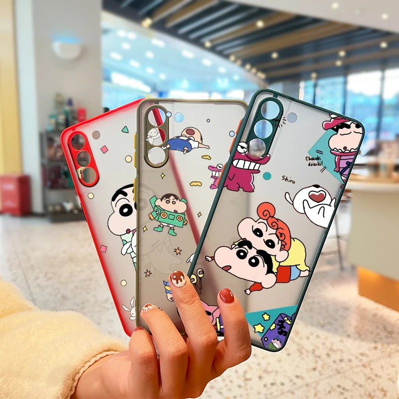 

Anime Shinchan Crayon Cute For Samsung Galaxy S22 S21 Ultra S20 FE Lite S10 S9 S8 Plus 5G Frosted Translucent Phone Case Cover