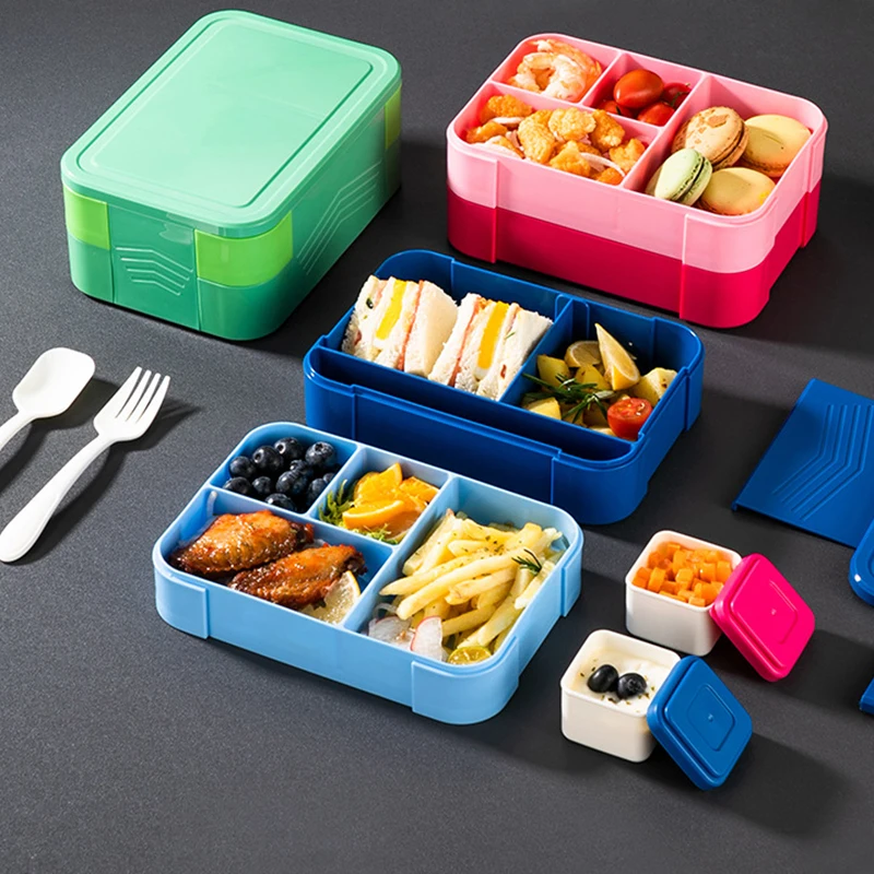 

1-2l Lunch Box Large Fresh-Keeping With Sauce Box Spoon Fork Salad Box Rectangular Compartment Sealed Food Storage Containers