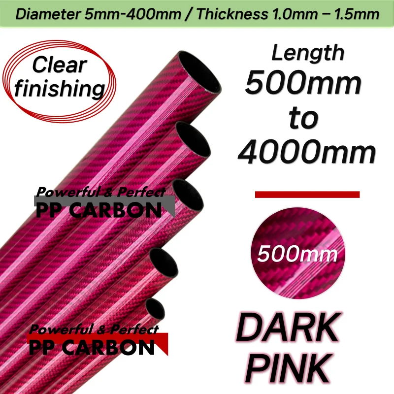 

DARK PINK ALL SIZE 6-30mm 500MM 2PCS Colorful Carbon Fiber Tube Glossy Clear Finishing 3K Carbon Pipe for DIY Drone Industry