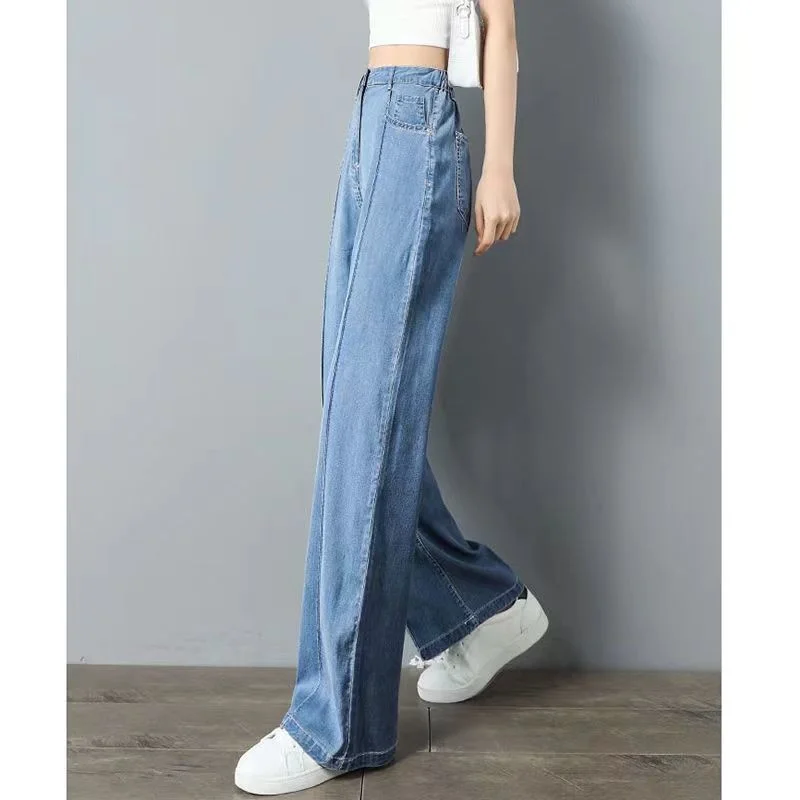 

Soft Jeans Women's Summer Thin High Waist Thin Retro Hong Kong Style Straight Tube Drop Thin Ice Wide Leg Pants