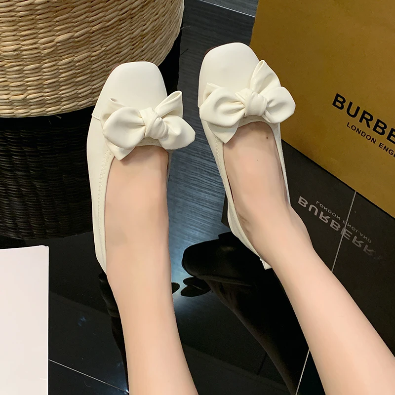 

Женские ботинки с мягкой подошвой, универсальные удобные ботинки с глубоким носком и бантом, весна 2022, новая Корейская версия