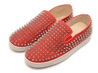 fashion design sports red frosted leather pointed nail cover sole low top flat shoes red sole lefu shoes mens casual shoes
