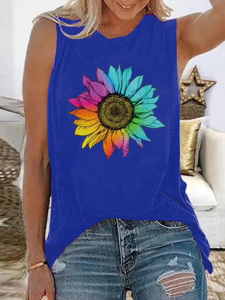 Футболка женская с ярким принтом подсолнуха повседневный Свободный Топ без
