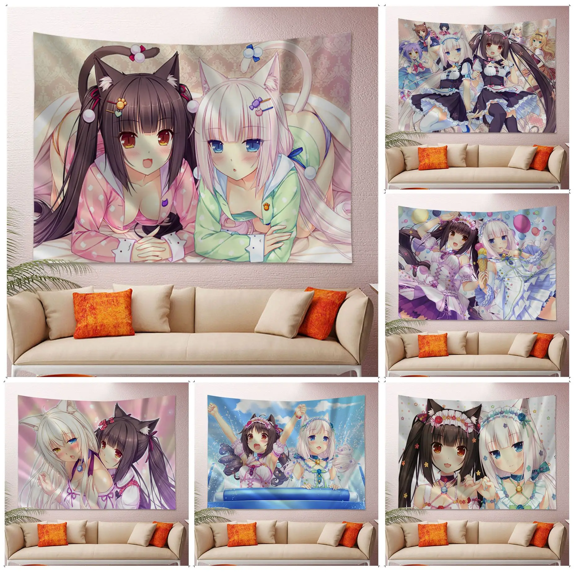 

Chocola Nekopara Wall Tapestry Home Decoration Hippie Bohemian Decoration Divination Cheap Hippie Wall Hanging