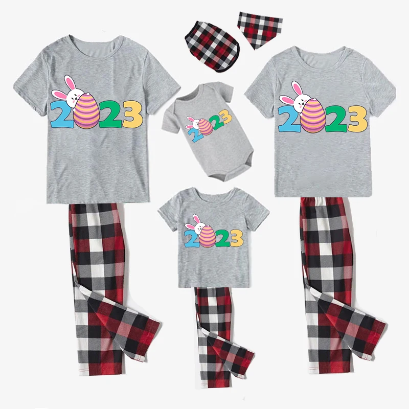 Easter Family Matching Pajamas Exclusive Design Happy Easter 2023 Gray Pajamas Set