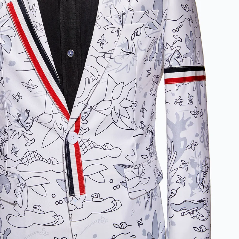 2022 Single Button Printed Floral Blazer Men Luxury New Formal Slim Fit Wedding Party Jacket Suit Men Blazzer Hombre Suit Coat images - 5