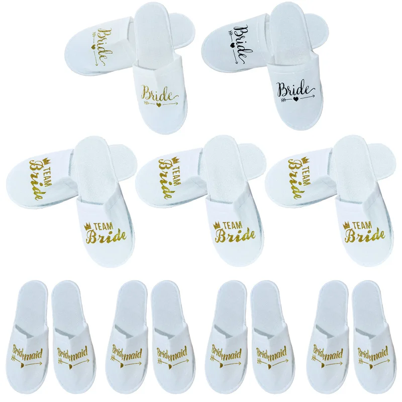 

Team Bride To Be Slippers Wedding Decorations Bridesmaid Shower Hen Party Soft Disposable Slippers Bachelorette Party Supplies