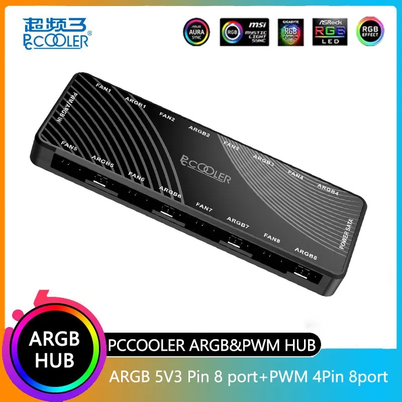 

PCCOOLER Hub Chassis Fan Hub 5V3 Pin ARGB PWM Two-in-one Chassis Fan Interface Transfer Expansion Box 1 To 8 Hubs