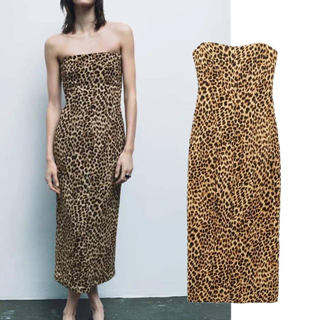 

Maxdutti Ins Blogger Dress Women Vintage Leopard Print Slim Sexy Off Shoulder Bra Dress
