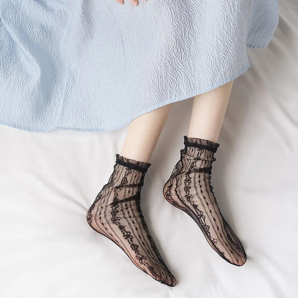 

Летние винтажные прозрачные женские носки JK в японском стиле Лолита Чулочные изделия в Корейском стиле кружевные носки с оборками