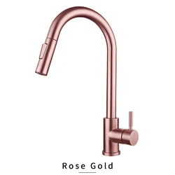304 stainless steel sensor faucet hot cold brushed gold matte black pull out kitchen faucet images - 6