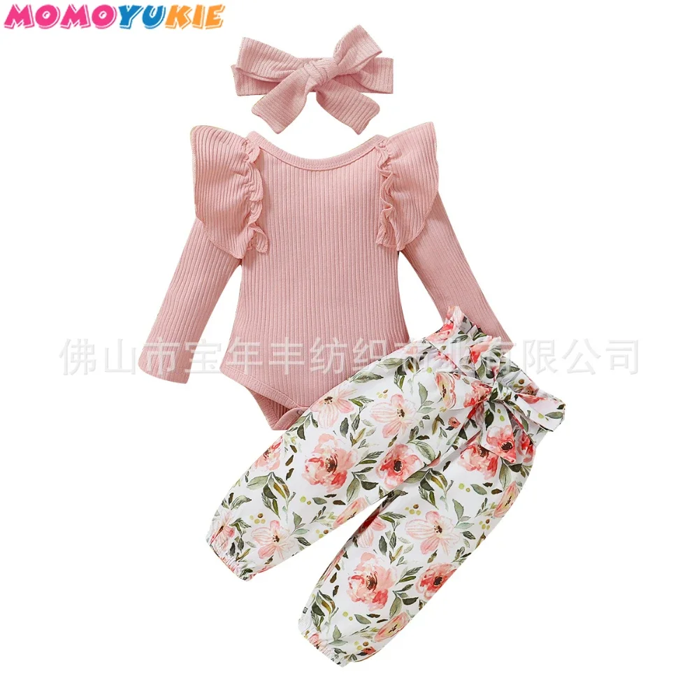 

Комплект одежды для новорожденных девочек 3 шт., одежда для маленьких девочек 3 месяца, наряды для маленьких девочек, детское боди + штаны с бантом, Одежда для младенцев 6 мес.