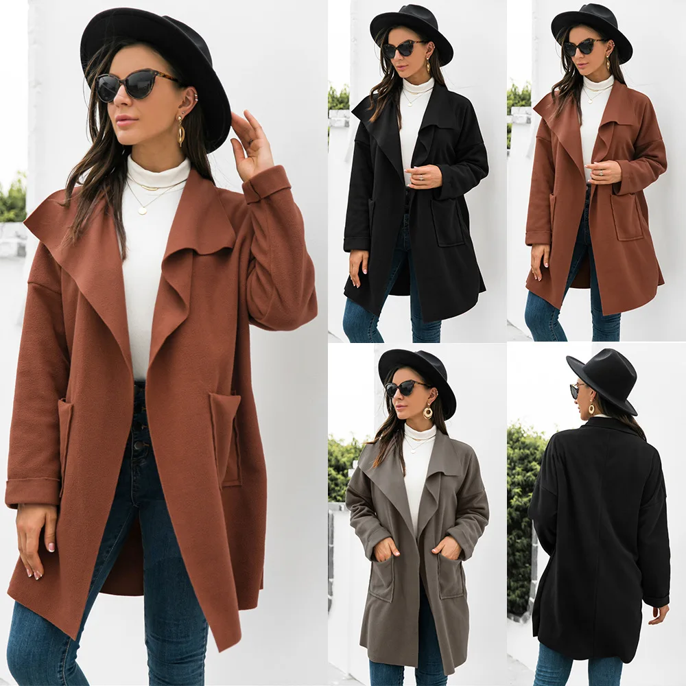 

2023 Autumn and Winter Women's Solid Color Long Sleeve Coat
